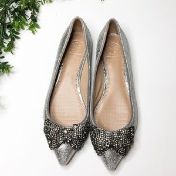 Tory Burch Vanessa Crystal Bow Pointed Toe Flats - Picture 7 of 11